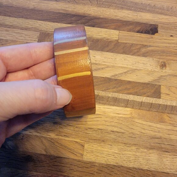 1.25" Wide Wooden Bangle Bracelet, Vintage Boho - Picture 9 of 13